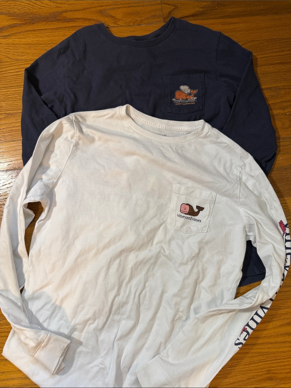 Vineyard Vines White Long Sleeve Pocket  Tee and Navy Long Sleeve Pocket Tee